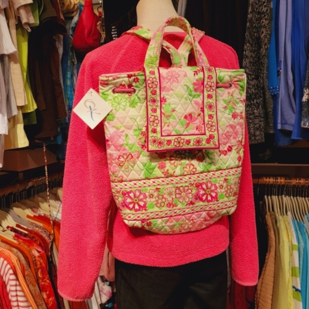 QK BAGS ♡ NEW Beautiful EDEN Pink 'n Green Quilted Floral Backpack Carry Bag